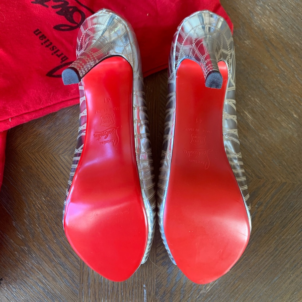 Metallic Christian Louboutin Peep Toe Pumps